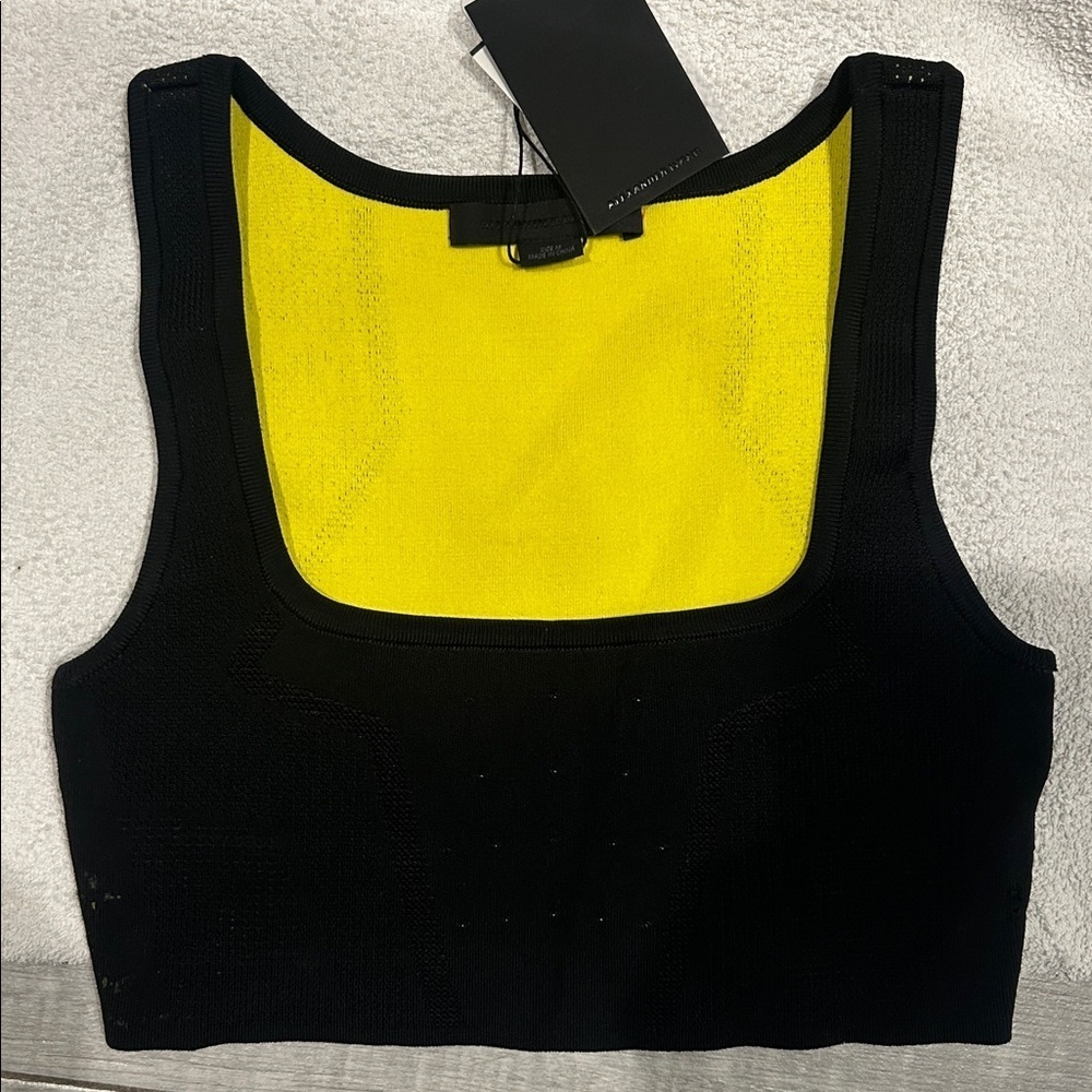 Alexander Wang NWT Black and Neon Yellow Crop Top Sports Bra M